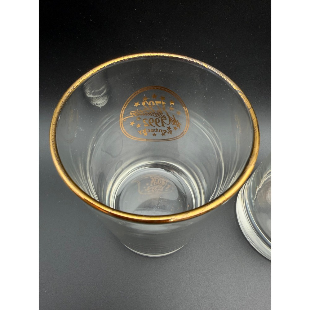 Vintage 1792-1992 Kentucky Celebration Bicentennial Gold Rim Rocks Glasses Set 2 - Picture 3 of 8